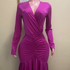 Elegant Long Sleeve Magenta Dress